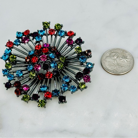 Vintage Multicolor Starburst  Brooch Pin Large Statement Glass Rhinestone 80s - Picture 7 of 9